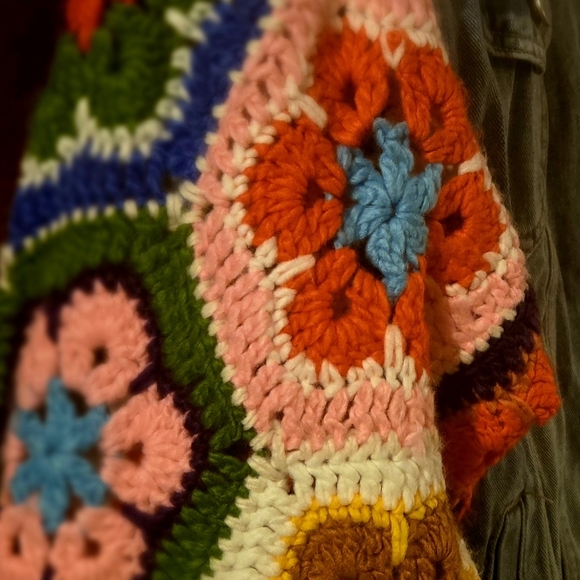 Miracle Denim Jacket with Multicolor Crochet Sleeves - Picture 5 of 7